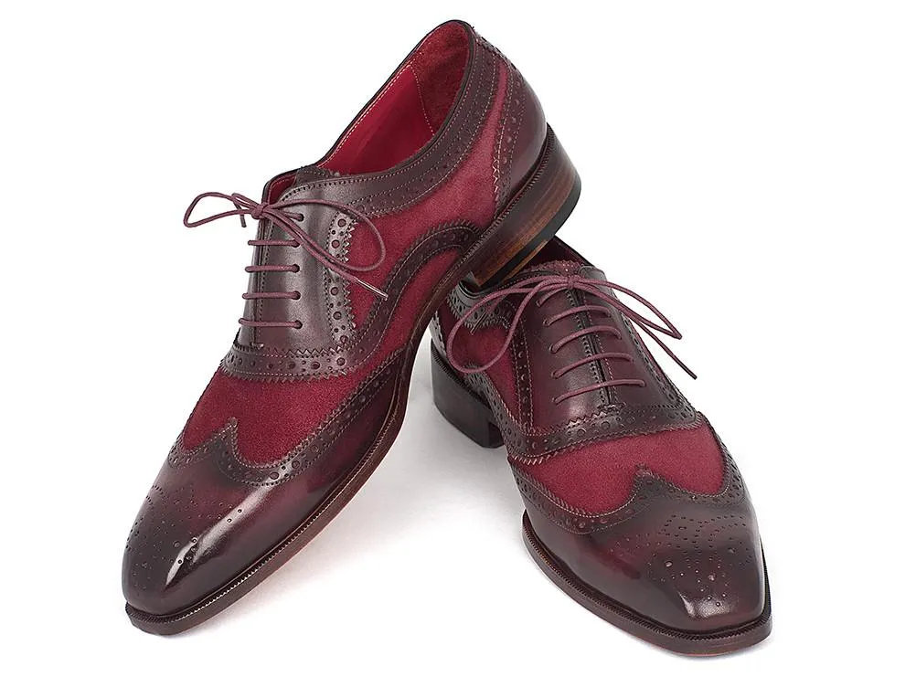 Paul Parkman Suede & Calfskin Men's Wingtip Oxfords Bordeaux Shoes (ID#228BRDSD)