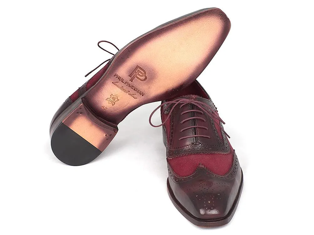 Paul Parkman Suede & Calfskin Men's Wingtip Oxfords Bordeaux Shoes (ID#228BRDSD)