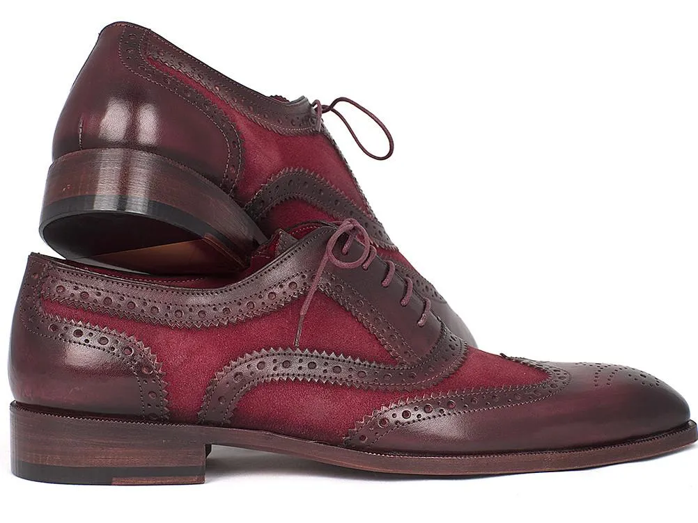 Paul Parkman Suede & Calfskin Men's Wingtip Oxfords Bordeaux Shoes (ID#228BRDSD)