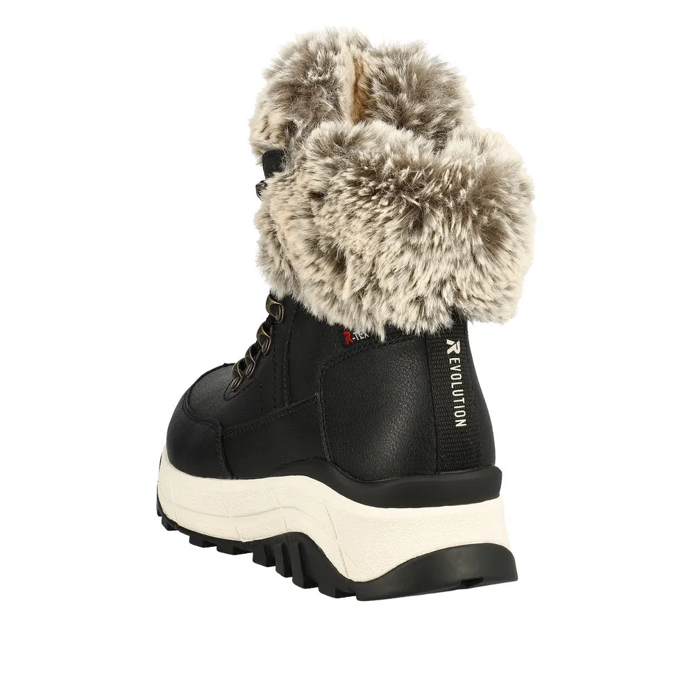 Rieker W0063-00 Ladies Black Leather Water Resistant Zip & Lace Ankle Boots