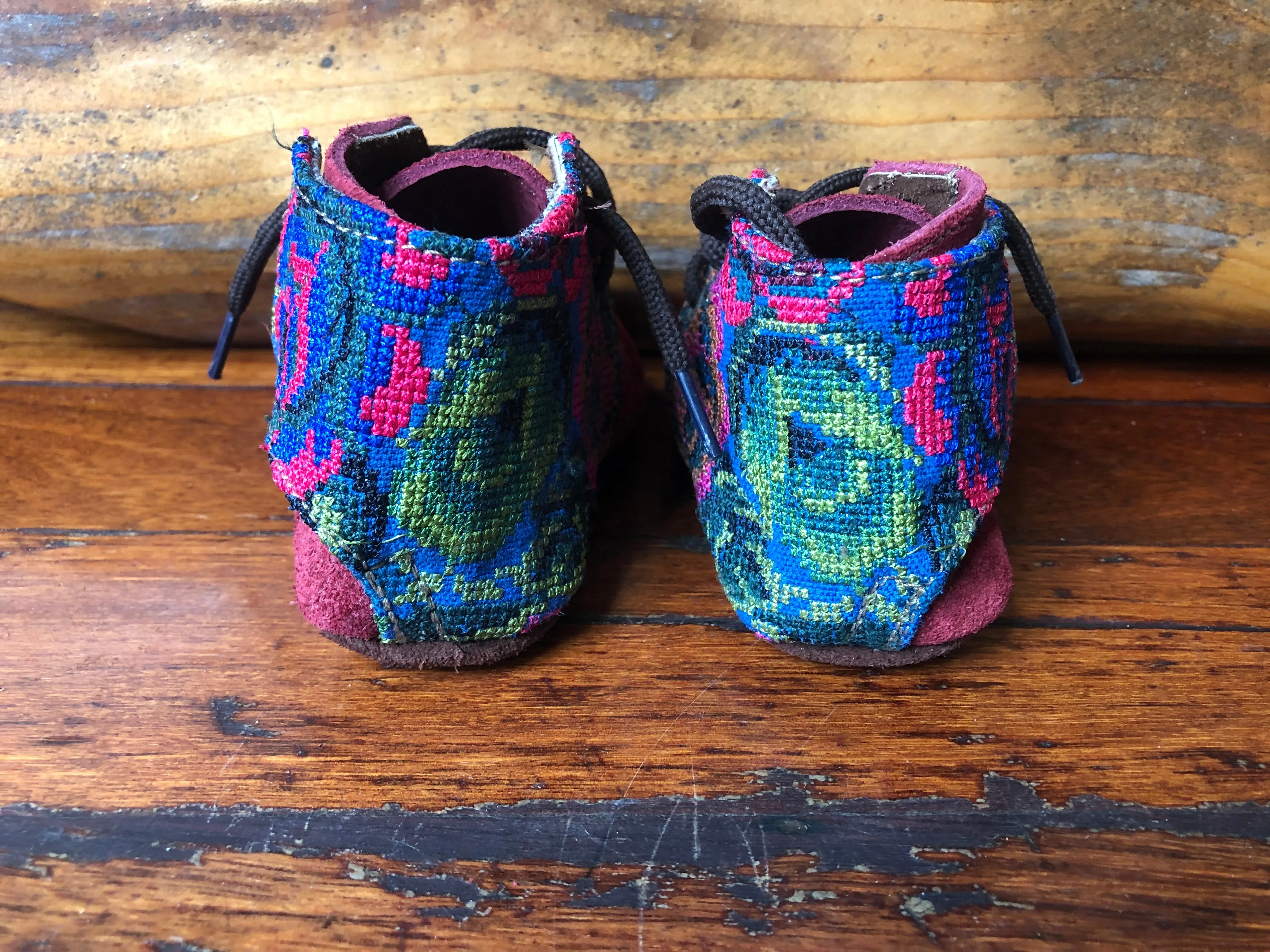 Size 21 Baby Moccasins - Wine with Fluoro Rose