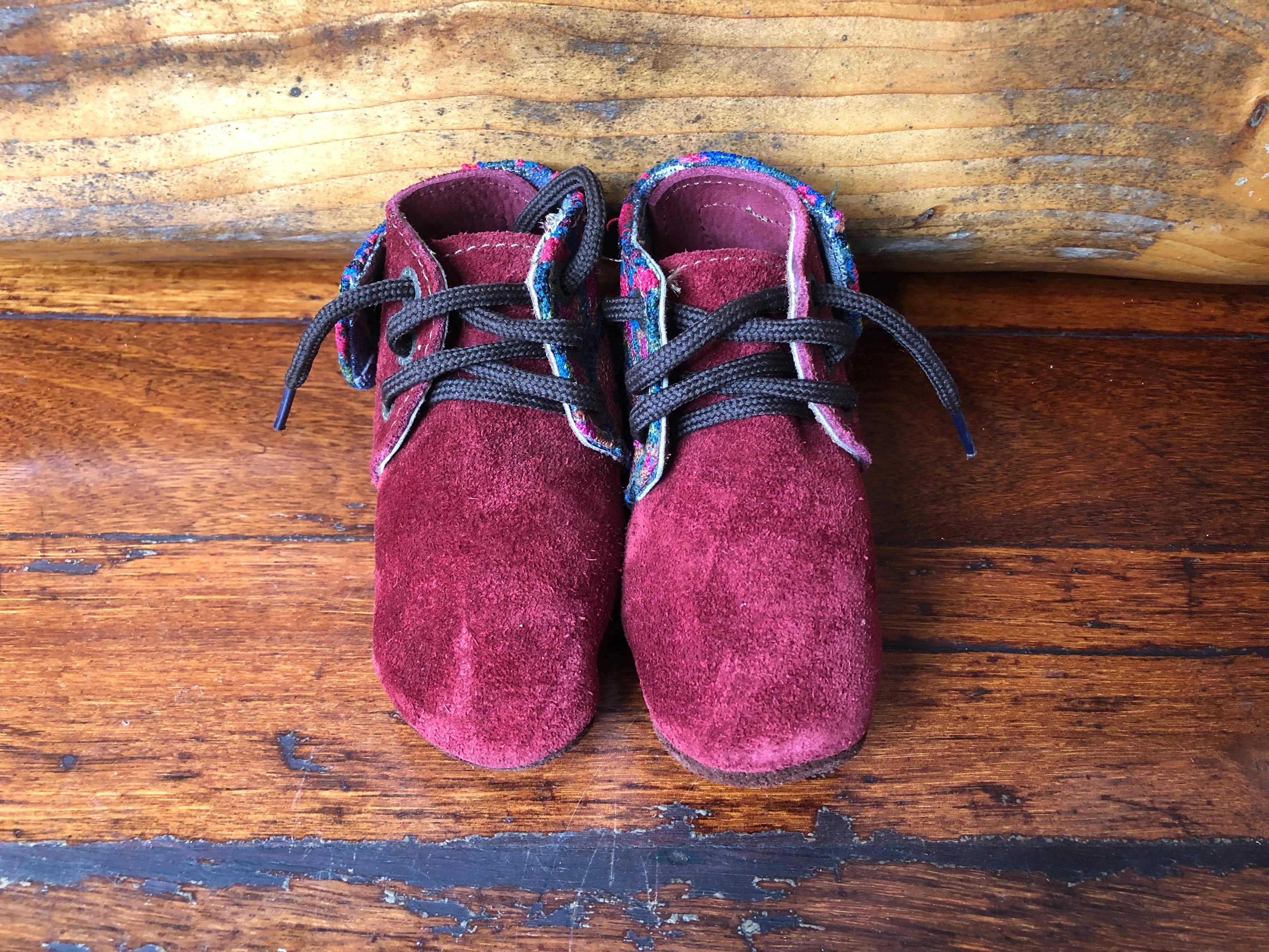 Size 21 Baby Moccasins - Wine with Fluoro Rose