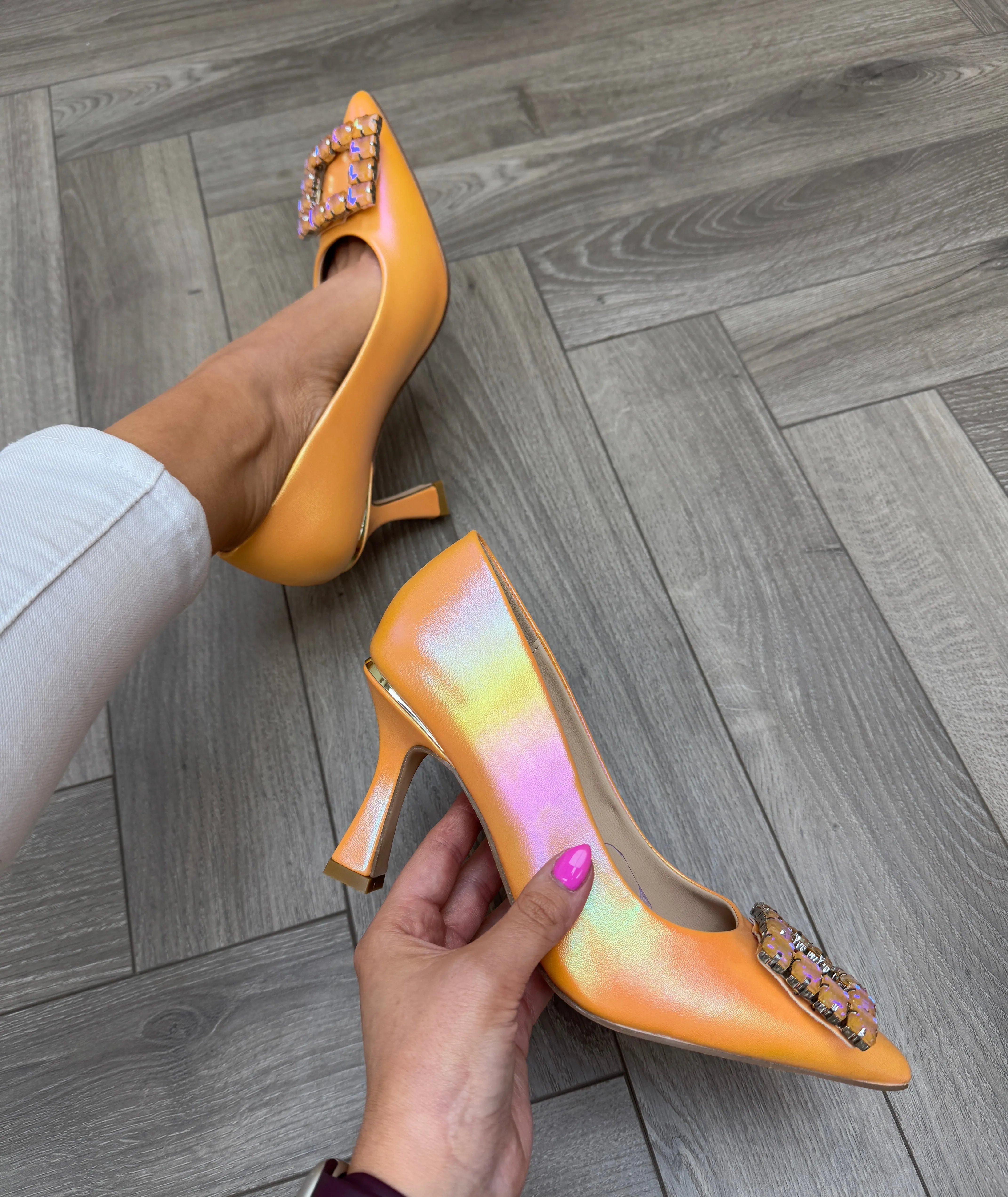 Sorento Ladygregory Heel Shoe With Gem Brooch  - Mango (S16)