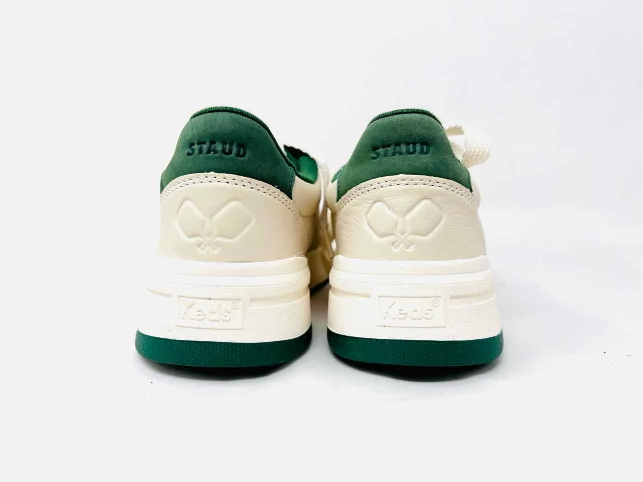 Staud Size 6 Cream/Green Lace-Up Leather Shoes Sneakers