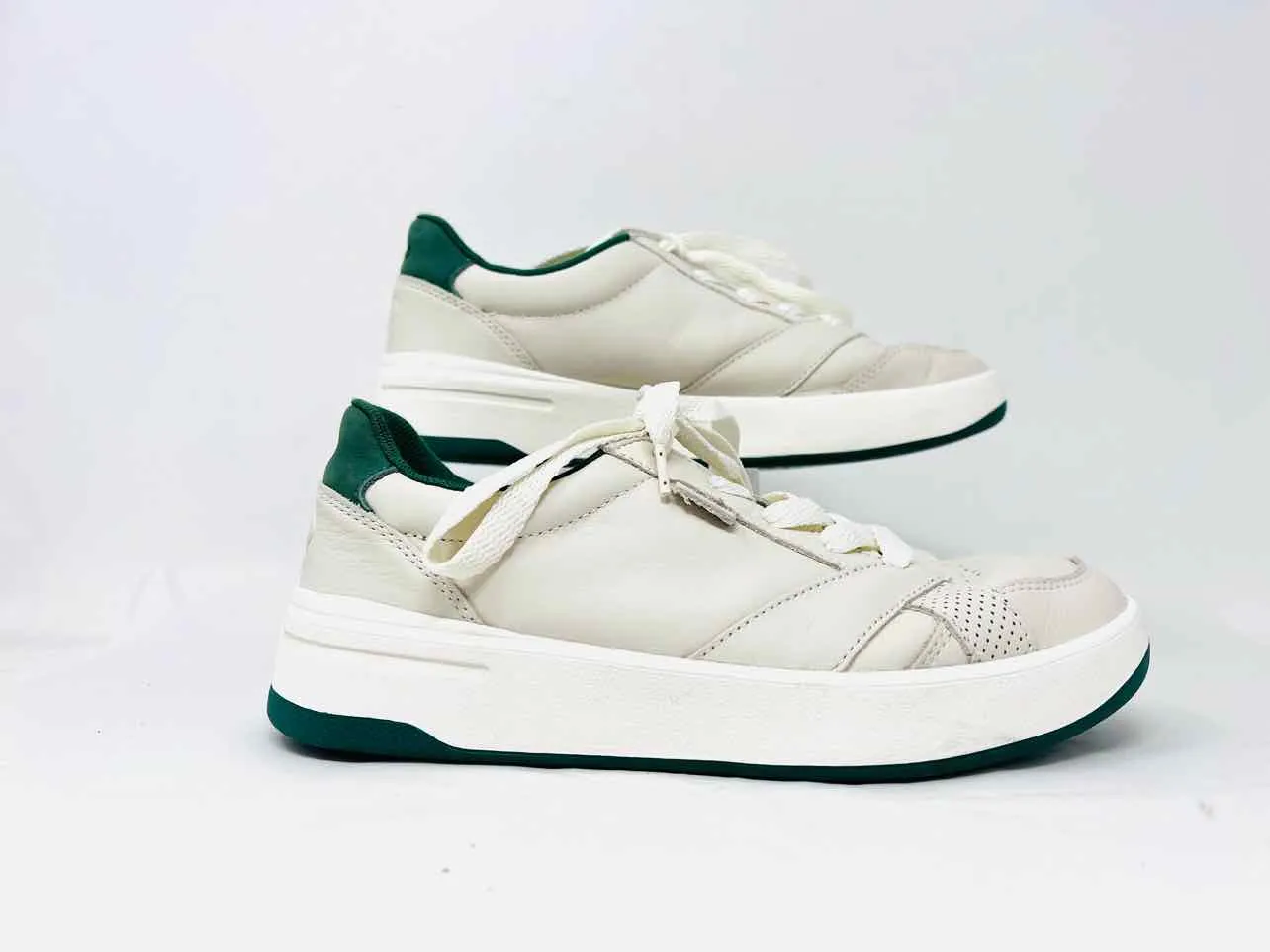 Staud Size 6 Cream/Green Lace-Up Leather Shoes Sneakers