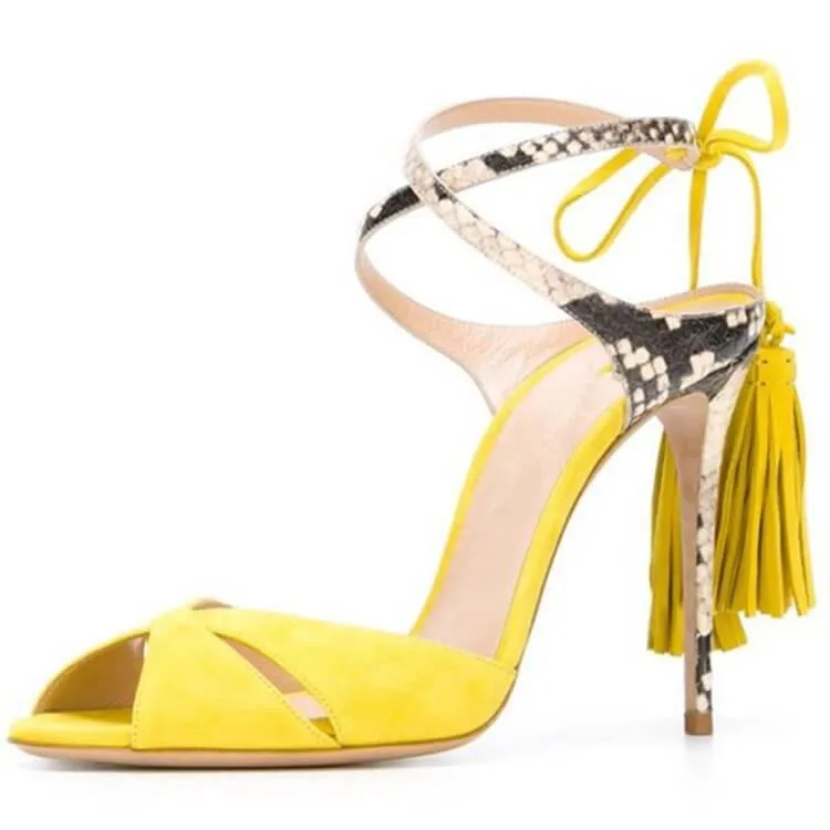 Strap Fringe Peep Toe Cutout Sandals
