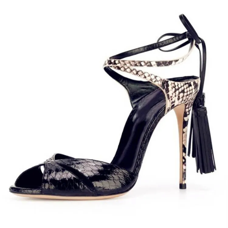 Strap Fringe Peep Toe Cutout Sandals