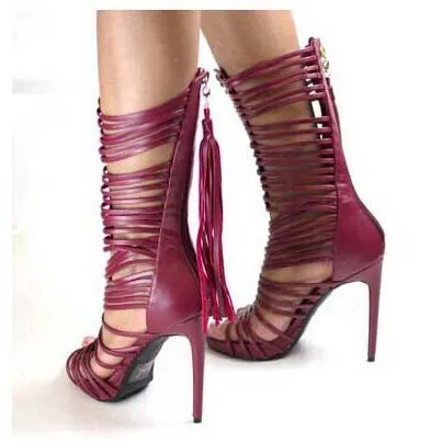 Strap High Heel Fringe Sandals
