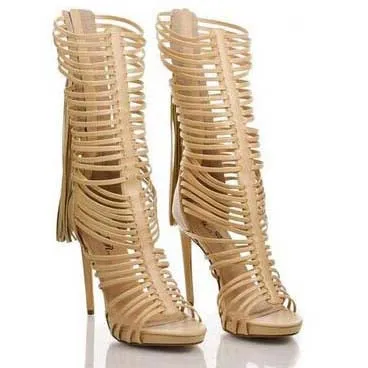 Strap High Heel Fringe Sandals