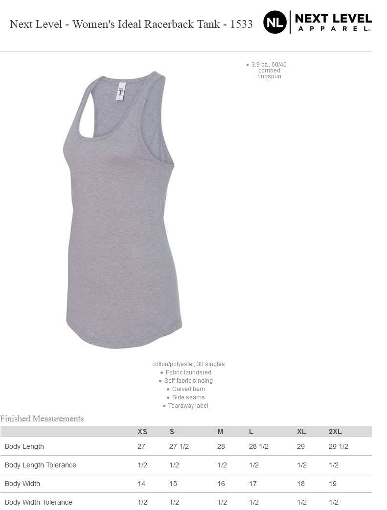 Struck Fitness Next Level - Women's Ideal Racerback Tank - 1533 - w/ Black Out Logo