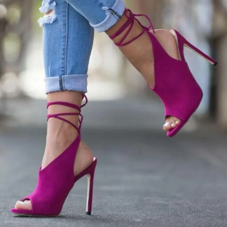 Suede Strappy Ankle Peep Toe Sandals