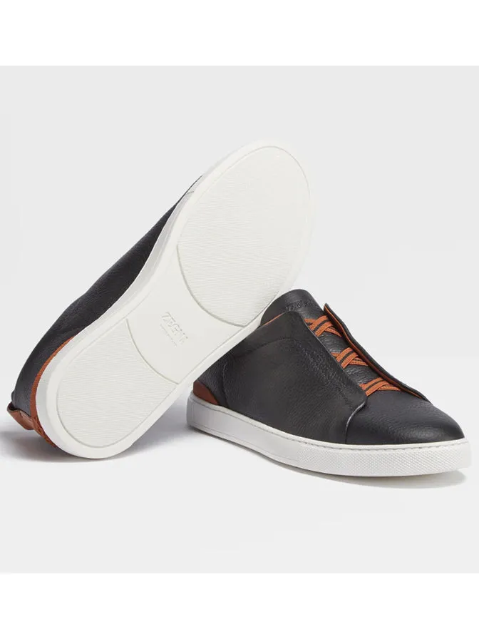 Triple Stitch Sneakers | Black Deerskin