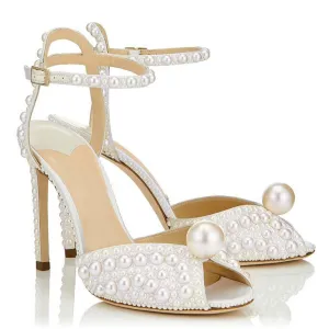 Wedding White Heel Jewelry Peep Toe Sandals