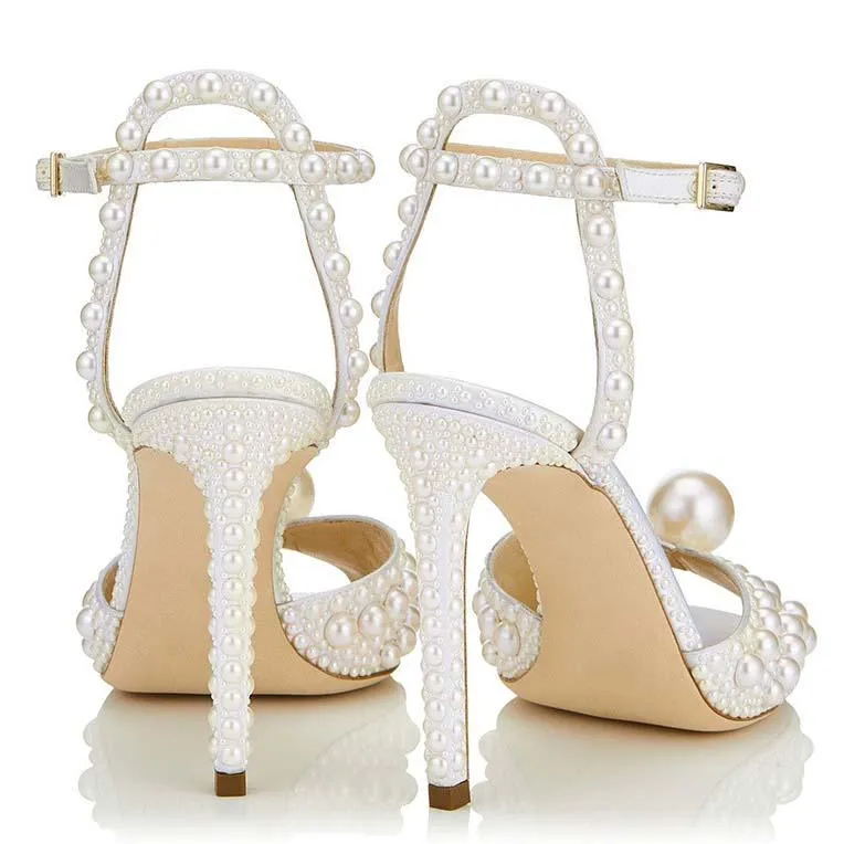 Wedding White Heel Jewelry Peep Toe Sandals