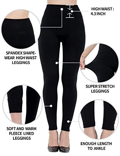 Womens Leggings Fleece Lined-High Waist 3 Pack (Black, Charcoal, Wine) - Basic Elastic Ankle Legging, (One Size)