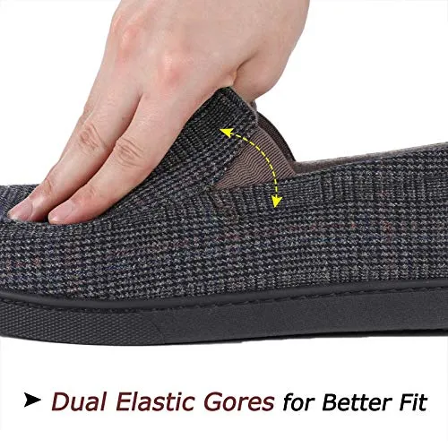 ZIZOR Men's Henry Tartan Slippers with Memory Foam, Cotton Knit House Slippers for Men Slip On, Lightweight Closed Back House Shoes with Indoor Outdoor Anti-Skid Rubber Sole (Brown, 9)